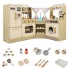 Costzon Kids Corner Play Kitchen, Pretend Play Kitchen Playset w/Stoves, Coffee Machine, Refrigerator, Microwave, Toaster & Accessories, Wooden Toy Kitchen Set for Boys Girls 3+ view 1