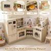 Costzon Kids Corner Play Kitchen, Pretend Play Kitchen Playset w/Stoves, Coffee Machine, Refrigerator, Microwave, Toaster & Accessories, Wooden Toy Kitchen Set for Boys Girls 3+ view 4