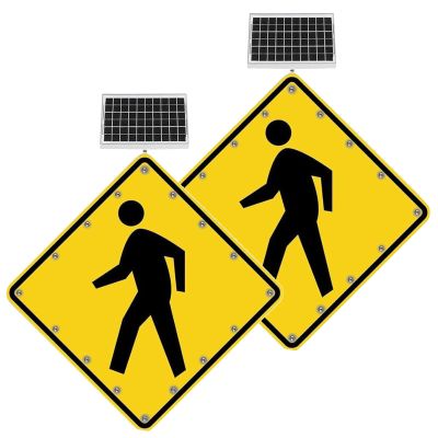 24in LED Solar Pedestrian Crossing Sign - IP65 Weatherproof Blinking Traffic Signs, Aluminum - 2 Sets for Sidewalks & Roadways - Boost Safety & Visibility