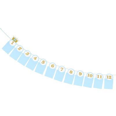 WESIEVYA First Birthday Photo Banner with 12-month Growth Frames Blue, Monthly Milestone Birthday Party Decoration Supplies for Boys