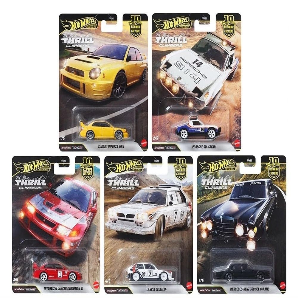 1:64 Diecast Model Car Compatible with Hot Wheels Car Culture 2026 "Thrill Climbers Q Case, Set of 5 Cars, FPY86-961Q