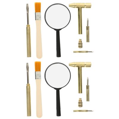 Garneck 2 Set Toddler Tool Kit Digging Tools Toys Excavation Toy with Magnifying Glass Small Brush Chisel Hammer for Kids Pretend Play