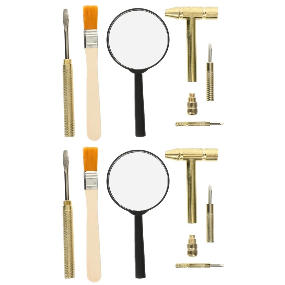 Garneck 2 Set Toddler Tool Kit Digging Tools Toys Excavation Toy with Magnifying Glass Small Brush Chisel Hammer for Kids Pretend Play