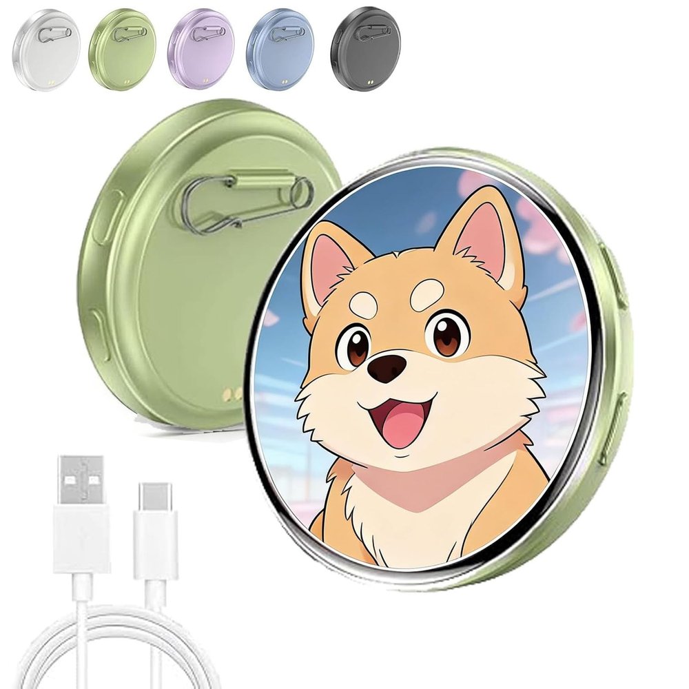 2026 New Electronic Badge Digital Display Pin, with 1.7'' IPS Touch Screen, Bluetooth App Control, Customizable Photo Slideshow & Video Display, for Backpack Keychain Bag (Green)