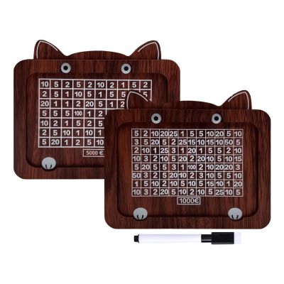 2 Set Wooden Money Saving Box, Money Saving Challenge with Numbers Tick & Marker, Reusable Kitten Design Cash Bank, Wooden Piggies Bank for Coin Banknote for Adults Kids Savings Goals Smash Box Saver