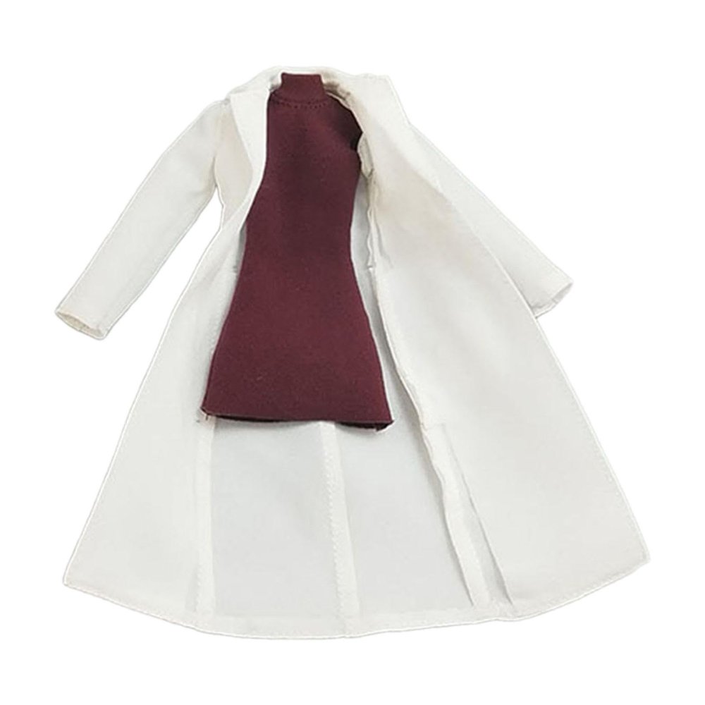 1/12 Scale Doll Clothes Set for 6'' Figures - Red High Neck Dress & White Long Coat
