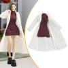 1/12 Scale Doll Clothes Set for 6'' Figures - Red High Neck Dress & White Long Coat view 2