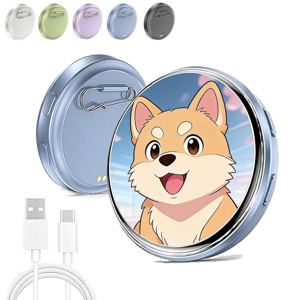 2026 New Electronic Badge Digital Display Pin, with 1.7'' IPS Touch Screen, Bluetooth App Control, Customizable Photo Slideshow & Video Display, for Backpack Keychain Bag (Blue)