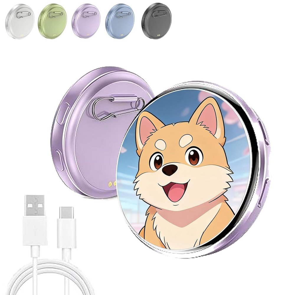2026 New Electronic Badge Digital Display Pin, with 1.7'' IPS Touch Screen, Bluetooth App Control, Customizable Photo Slideshow & Video Display, for Backpack Keychain Bag (Purple)