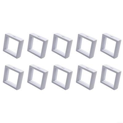 3D Floating Coin Case for Stamps, Jewelry, Medals - Plastic Souvenir Display Frame with Transparent Flexible Film, 70x70mm - Coin Frame Display Holder (10-Pack)(White)