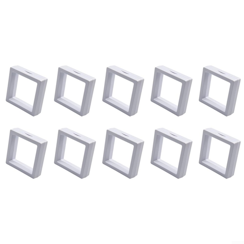 3D Floating Coin Case for Stamps, Jewelry, Medals - Plastic Souvenir Display Frame with Transparent Flexible Film, 70x70mm - Coin Frame Display Holder (10-Pack)(White)