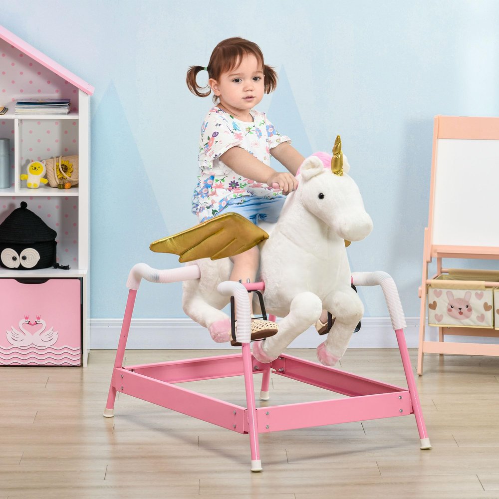 Spring-Action Rocking Horse with Realistic Sound Effects and Soft Plush Body for Indoor Play and Gentle Motion Fun