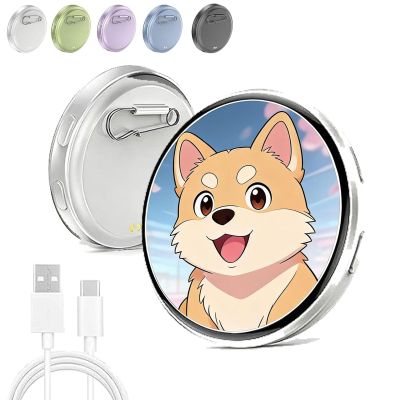 2026 New Electronic Badge Digital Display Pin, with 1.7'' IPS Touch Screen, Bluetooth App Control, Customizable Photo Slideshow & Video Display, for Backpack Keychain Bag (White)