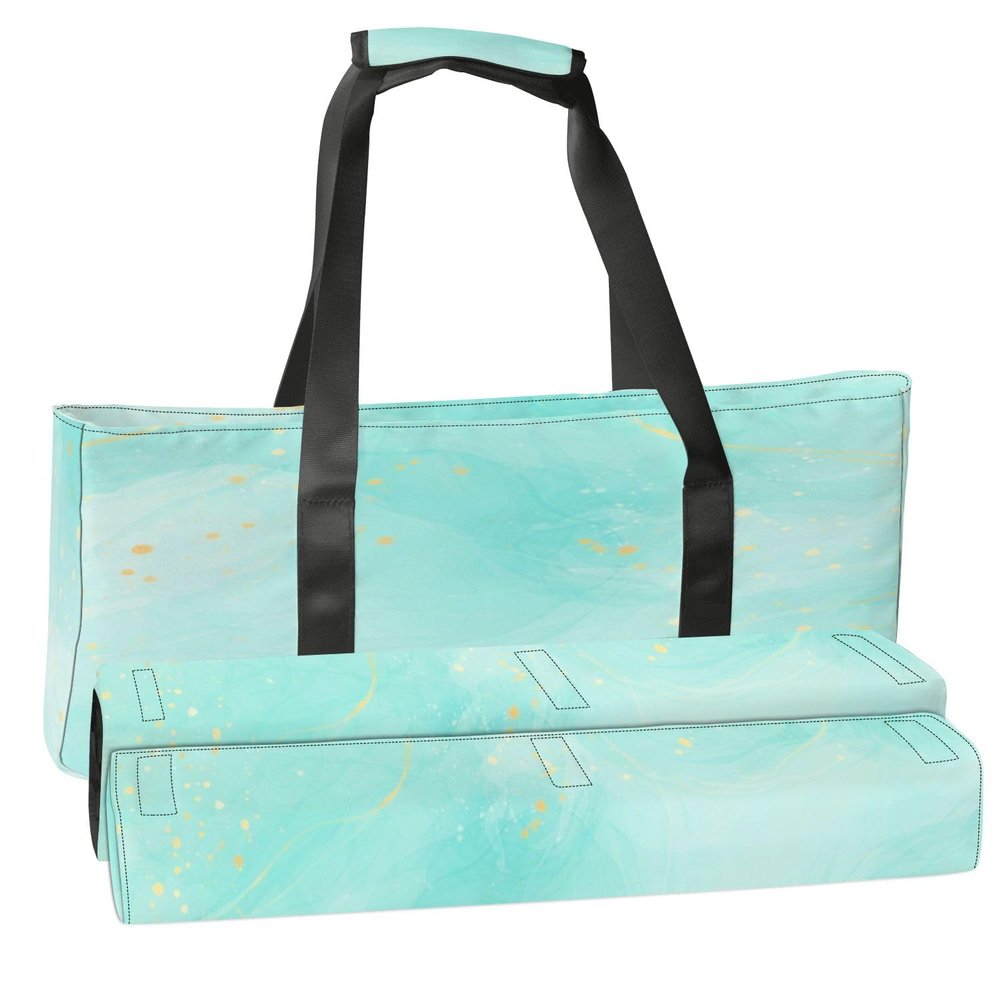 3 Pcs Empty Mahjong Bag Set Pastel cyan mint liquid marble watercolor gold lines brush stains Teal Soft American Mahjong Tile Carrying Case Rack and Pushers Bags Game Night Accessories Gifts for Women