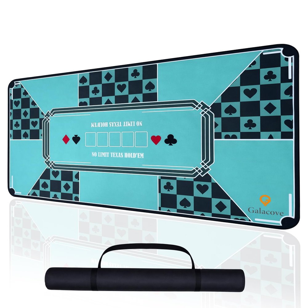 GALACOVE 70 x 35 Poker Mat, 8-10 Players Texas Holdem Poker Table Mat with Carrying Bag, Poker Table Top with Non-Slip Rubber Backing, Perfect for Home Games & Poker Night, Blackjack, Casino