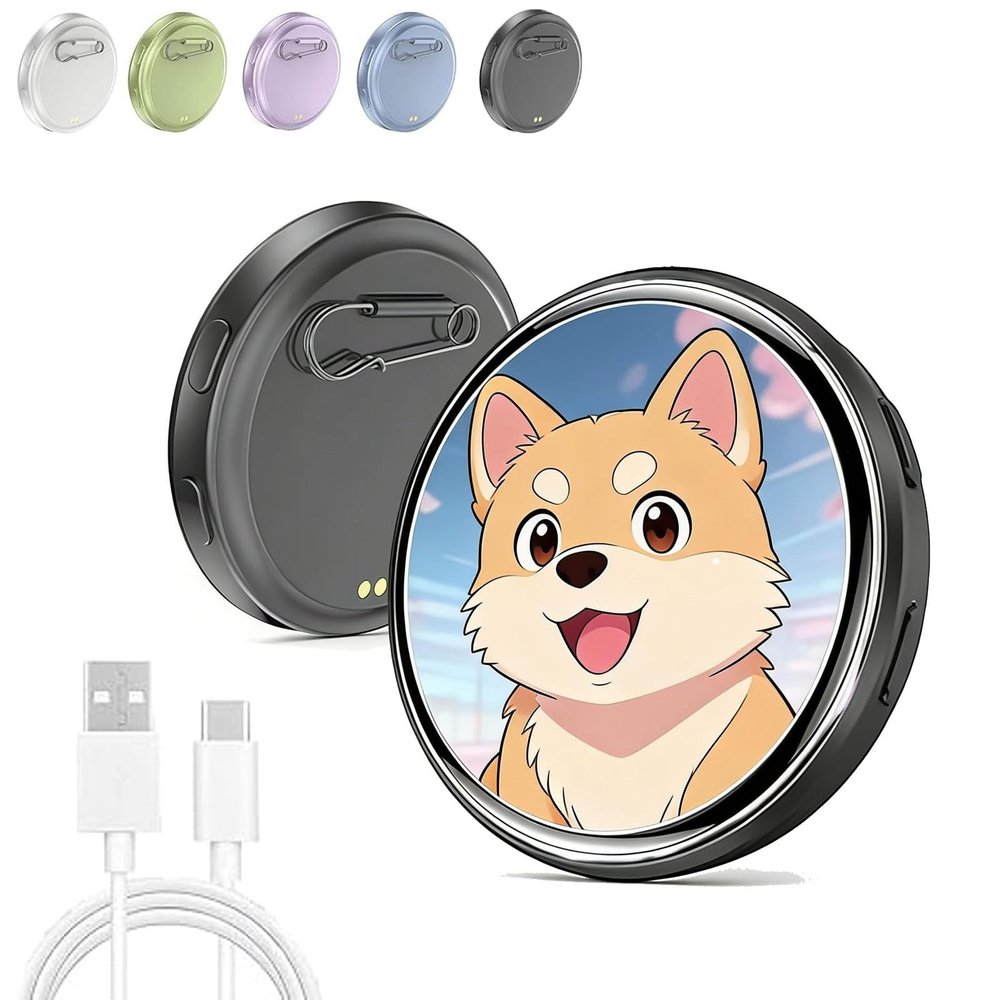 2026 New Electronic Badge Digital Display Pin, with 1.7'' IPS Touch Screen, Bluetooth App Control, Customizable Photo Slideshow & Video Display, for Backpack Keychain Bag (Black)