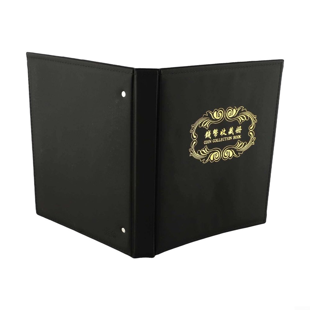 3-Hole Coin Holder Album Case in Black, PU Leather Coin Organizer for and Commemorative Notes, Jewelry and Coin Folder Storage Book, 27x23cm (3-Pack)(1pc)