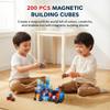 MILENTII 200 PCS Light Up Magnetic Building Blocks for Kids, Blue Castle Building Blocks, STEM Stacking Toys, Magnetic Cubes, Creative Construction Magnet Blocks, Educational Toy Ages 3+ view 2