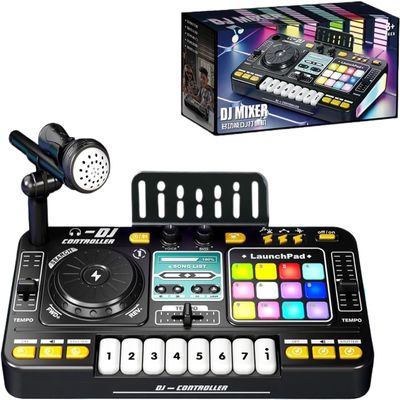 Rechargeable Multifunctional Music Mixer with Microphones, Interactive Sound & Song Creation Toy(Black,Bluetooth Version)