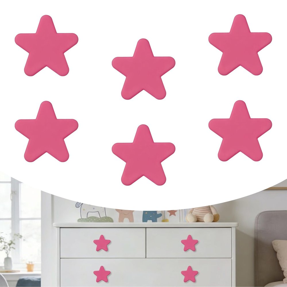 Elistonie 6 Pieces Cute Cartoon Shape Knobs for Furniture Soft Rubber Knobs for Kids Room Cabinet Drawer Dresser Closets Organizer Desk Box Bookcase(Star,Pink)