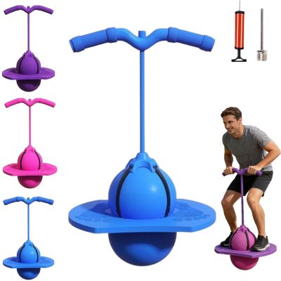 Balance Jumping Ball - Pogo Ball with Handle, Jumping Bouncing Balls, Indoor & Outdoor Fitness Balls for Kids & Adults, Non-Slip Footpads, Improves Balance, Coordination & Active Fun (Blue)