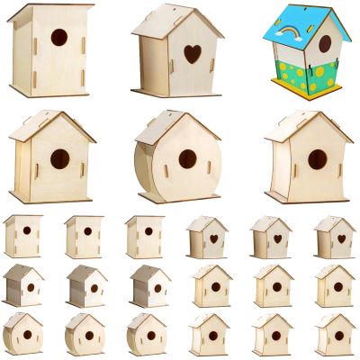 24 Pcs Bird House Kits, Wooden DIY Painting for Kids, Pre-Cut Shapes, Craft Project, Art Activity for Parties & Classrooms