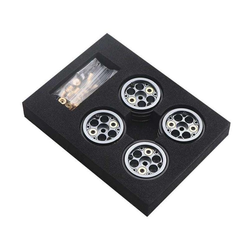 Black Coating Brass 1.1" Beadlock Wheel Rims (Set of 4) Compatible With 1/24 1/18 Scale RC Crawler Cars Including SCX24, AX24, FMS Models(Dark Grey)