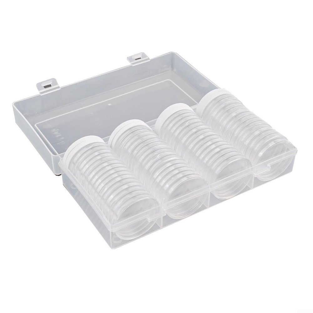 Adjustable Foam Liner Coin Box for 17-40mm, 60 Pack Coin Storage with Scratch Resistant Transparent Capsules and Spacers, Multiple Size Coin Container Case Holder(A)