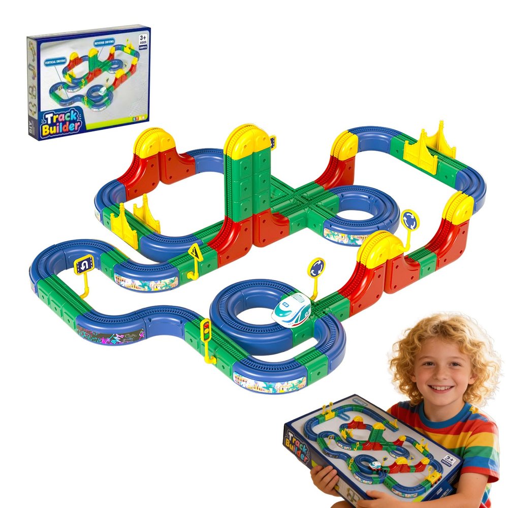 2026 New Electric Magnetic Train Track Sets, Gravity Defying 3D, DIY Track Building Kits with Train and Traffic Signs, for 4-8 Year Old Boy Toys Boys Girls Birthday Party Gifts (156PCS)