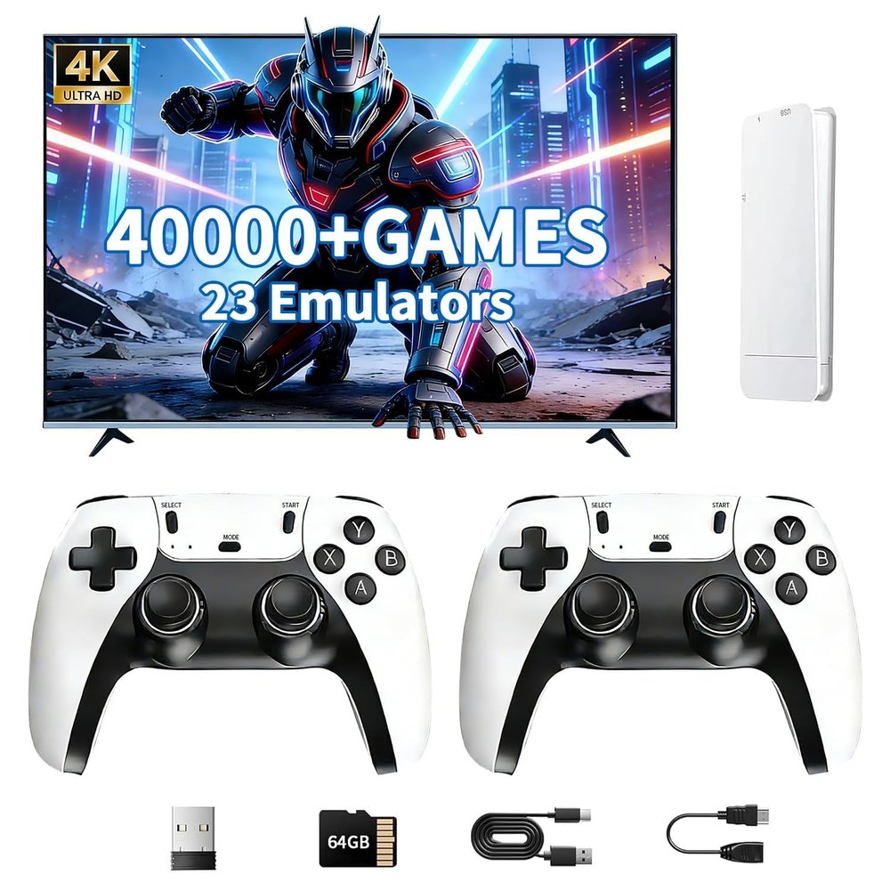 2026 M15 Retro Gaming Stick Pro, 4K Video Game Console with 40,000+ Games, 23 Emulators & Plug-and-Play TV Support, Dual Wireless 2.4G Wireless Controllers, 64GB