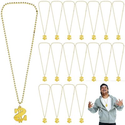 24 Pcs Dollar Sign Pendant Gold Chain Necklace, 33 in, Fake Gold Chains for Party Favors, Celebrations, Costume