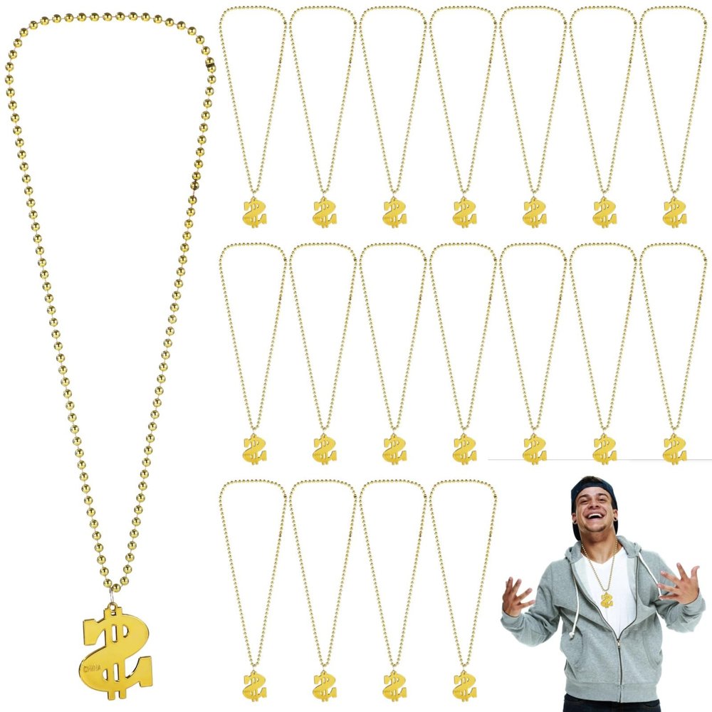 24 Pcs Dollar Sign Pendant Gold Chain Necklace, 33 in, Fake Gold Chains for Party Favors, Celebrations, Costume