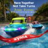 SYMA 2 Pack RC Boats for Kids, Remote Control Boats for Pool, 7-Mode LED Light Up & Water Spray, Up to 40 Min Total (2 Batteries), 2.4GHz 164 ft Range, Gift for Boys & Girls view 3