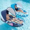2 Packs Inflatable Pool Floats with UPF50+ Canopy Adjustable, Large Pool Beach Floating Raft Lounge with 2 Cup Holders, Swimming Inflatable Pool Floats for Beach, Lake, Party - Dark Blue&Blue view 1