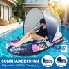 2 Packs Inflatable Pool Floats with UPF50+ Canopy Adjustable, Large Pool Beach Floating Raft Lounge with 2 Cup Holders, Swimming Inflatable Pool Floats for Beach, Lake, Party - Dark Blue&Blue view 2
