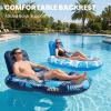 2 Packs Inflatable Pool Floats with UPF50+ Canopy Adjustable, Large Pool Beach Floating Raft Lounge with 2 Cup Holders, Swimming Inflatable Pool Floats for Beach, Lake, Party - Dark Blue&Blue view 3