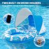 2 Packs Inflatable Pool Floats with UPF50+ Canopy Adjustable, Large Pool Beach Floating Raft Lounge with 2 Cup Holders, Swimming Inflatable Pool Floats for Beach, Lake, Party - Dark Blue&Blue view 4