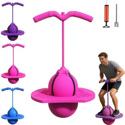 Balance Jumping Ball - Pogo Ball with Handle, Jumping Bouncing Balls, Indoor & Outdoor Fitness Balls for Kids & Adults, Non-Slip Footpads, Improves Balance, Coordination & Active Fun (Pink)