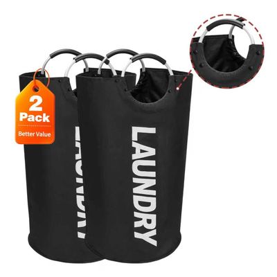 90L Large Laundry Basket Collapsible Laundry Hamper Freestanding Tall Dirty Clothes Hamper Laundry Bag for Bedroom Laundry Room Organization (Black,2PC)