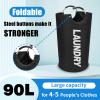 90L Large Laundry Basket Collapsible Laundry Hamper Freestanding Tall Dirty Clothes Hamper Laundry Bag for Bedroom Laundry Room Organization (Black,2PC) view 2