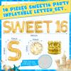 10 Pcs Sweet 16 Pool Float Letters, 20" Large Inflatable Gold Glitter Birthday Decorations with 2 Beach Ball & 1 Gold Crown Sweet Sixteen Pool Party Supplies for Girls view 2