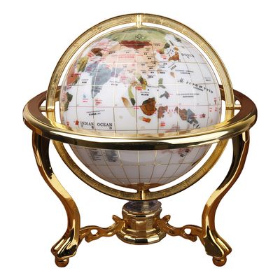 Vintage World Earth Globe Ornament Ball,Learning Spinning Globe for Office Desk Decor (13-inch Pearl White Sphere (Gold Stand))