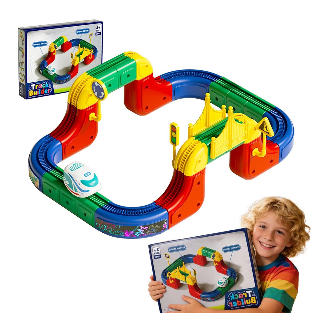 2026 New Electric Magnetic Train Track Sets, Gravity Defying 3D, DIY Track Building Kits with Train and Traffic Signs, for 4-8 Year Old Boy Toys Boys Girls Birthday Party Gifts (90PCS)