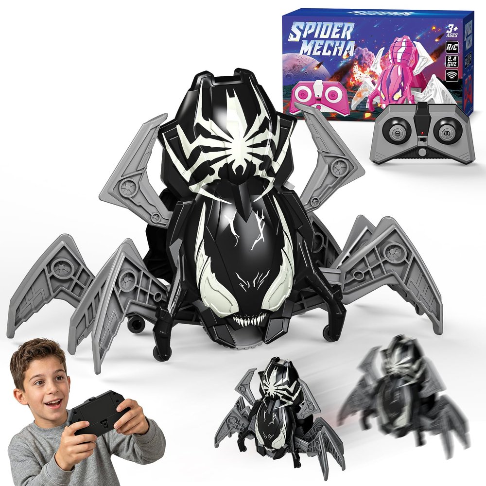 Agard Remote Control Spider Robot Toy - 2.4 GHZ RC Spider Toys, Realistic Remote Control Animal - Kids Valentines Gifts Toys for 3 4 5 6 7 8 9 Year Old(Black Grey)