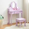 Garvee Kids Vanity Set with Adjustable Angle Mirror, Pretend Play Girls Vanity Table and Chair Set with Mirror, Stool, and Wood Makeup Playset, Purple view 1