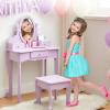 Garvee Kids Vanity Set with Adjustable Angle Mirror, Pretend Play Girls Vanity Table and Chair Set with Mirror, Stool, and Wood Makeup Playset, Purple view 2