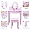 Garvee Kids Vanity Set with Adjustable Angle Mirror, Pretend Play Girls Vanity Table and Chair Set with Mirror, Stool, and Wood Makeup Playset, Purple view 3