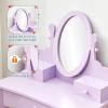 Garvee Kids Vanity Set with Adjustable Angle Mirror, Pretend Play Girls Vanity Table and Chair Set with Mirror, Stool, and Wood Makeup Playset, Purple view 4