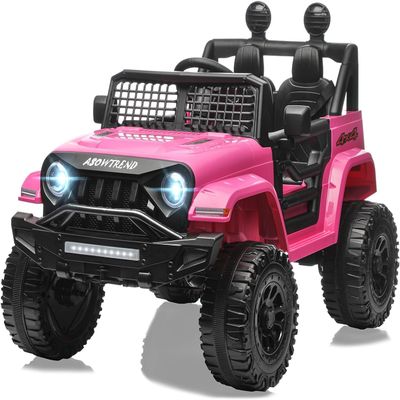ASOWTREND 12V Kids Ride On Truck Car, Parent Remote Control, 3 Speeds, Spring Suspension, LED Lights & Bluetooth Music, Toddler Electric Vehicle Toy for Boys Girls-Pink