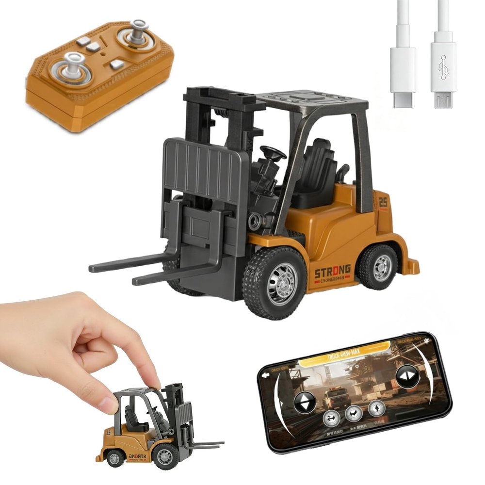 foouhi RC Forklift Toy 1/64 Scale Mini RC Forklift, App Controlled & Remote Control Forklift Toy, Desk RC Construction Vehicle, Rechargeable STEM Toy for Kids & Adults (Forklift)